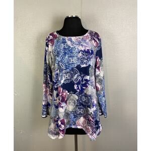 Chicos Zenergy Women’s Blue/Purple Paisley Long Sleeve Top Size 2 (12)